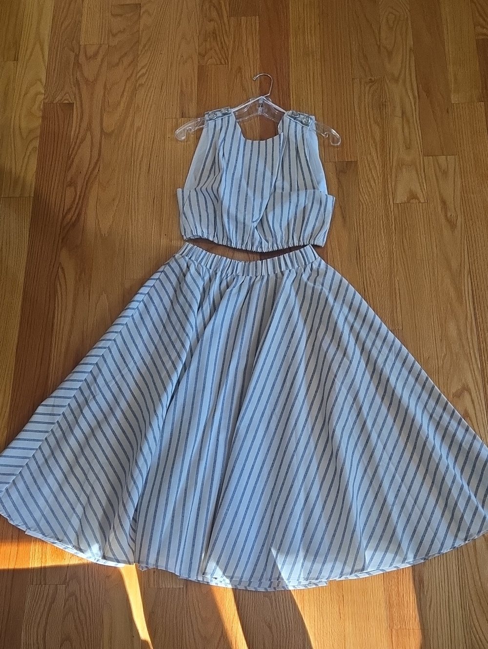 Blue and White Striped Two-Piece Dress Set